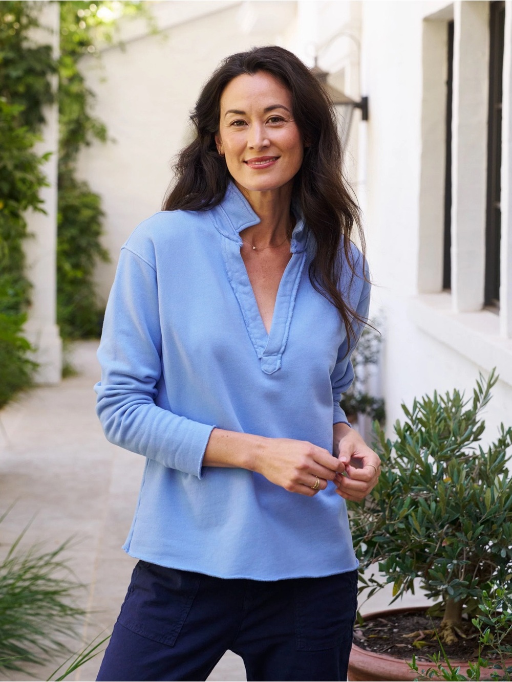 Frank & Eileen PATRICK Popover Henley frost blue triple terry